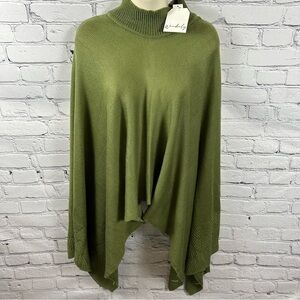 Wonderly Women’s Pointelle Knit Topper Poncho Mock Neck Olive Green One Size NWT